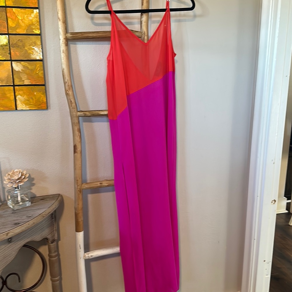 Magenta and red slit swim suit coverup